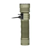 Lampe torche rechargeable USB-C vert olive, poignée texture crocodile, sur fond blanc