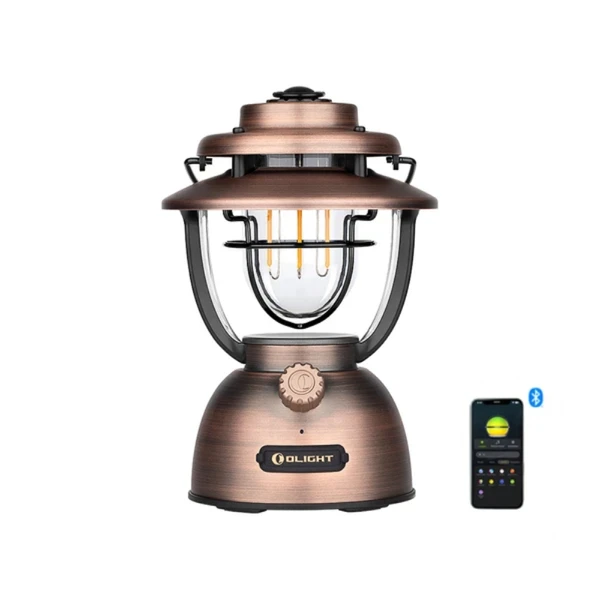 Olight Olantern Classic 2 Pro, lanterne connectée en cuivre antique avec éclairage d'ambiance pour le camping.