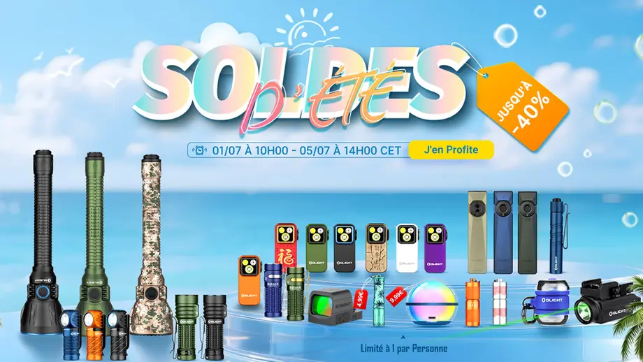 Soldes d'été Olight: lampes torches, frontales et équipements extérieurs variés avec jusqu'à -40%.