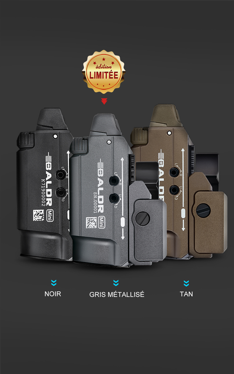 OLIGHT Baldr Mini Lampe Tactique Avec Pointeur Fisceau Vert Réglable Puissant 600 Lumens Rail Réglable Pour Chasse Compatible avec Rail Picatinny et GL Desert tan